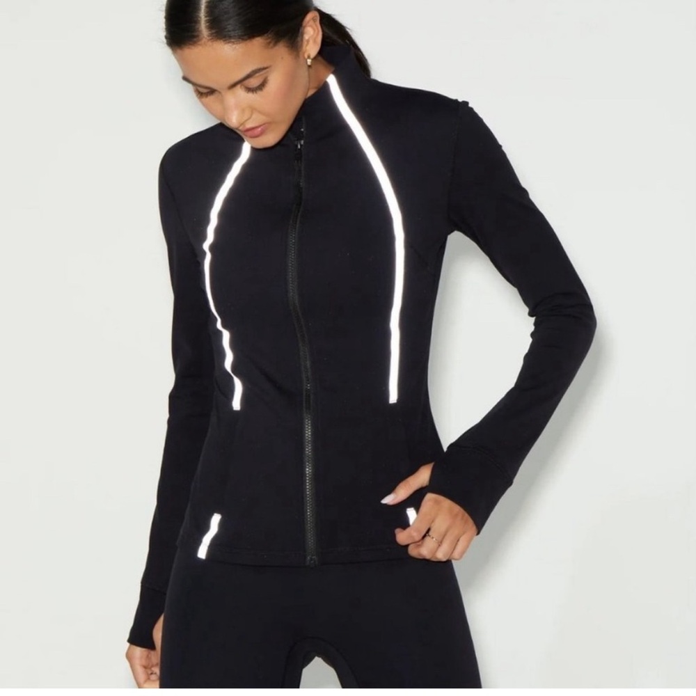 Noli Black performance front zipper sweatshirt Reflective Stripes S $100